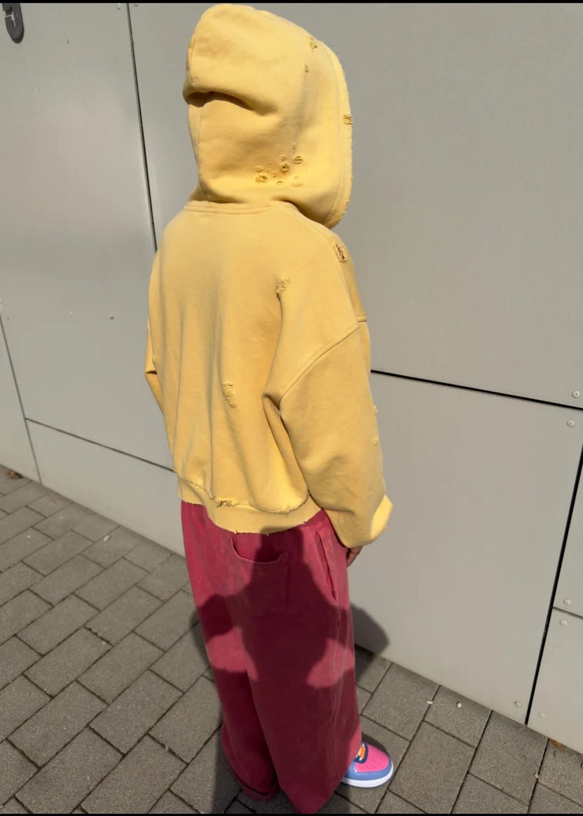 BORN BY END Oversized Crop Zip Up Yellow