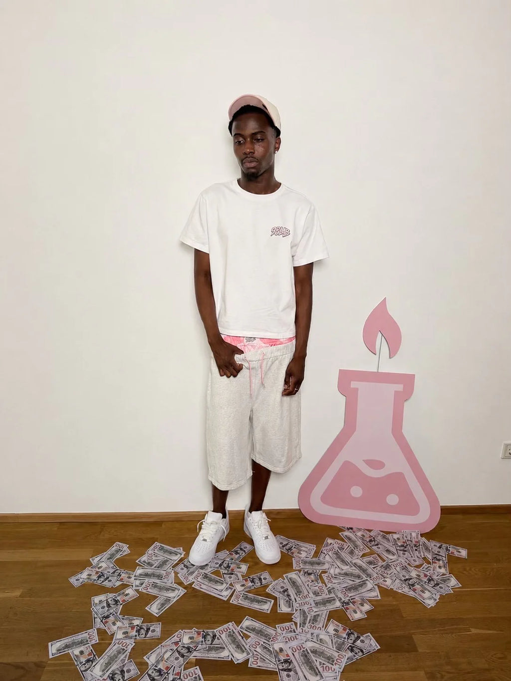 98LAB White Pink Camo Logo T-Shirt