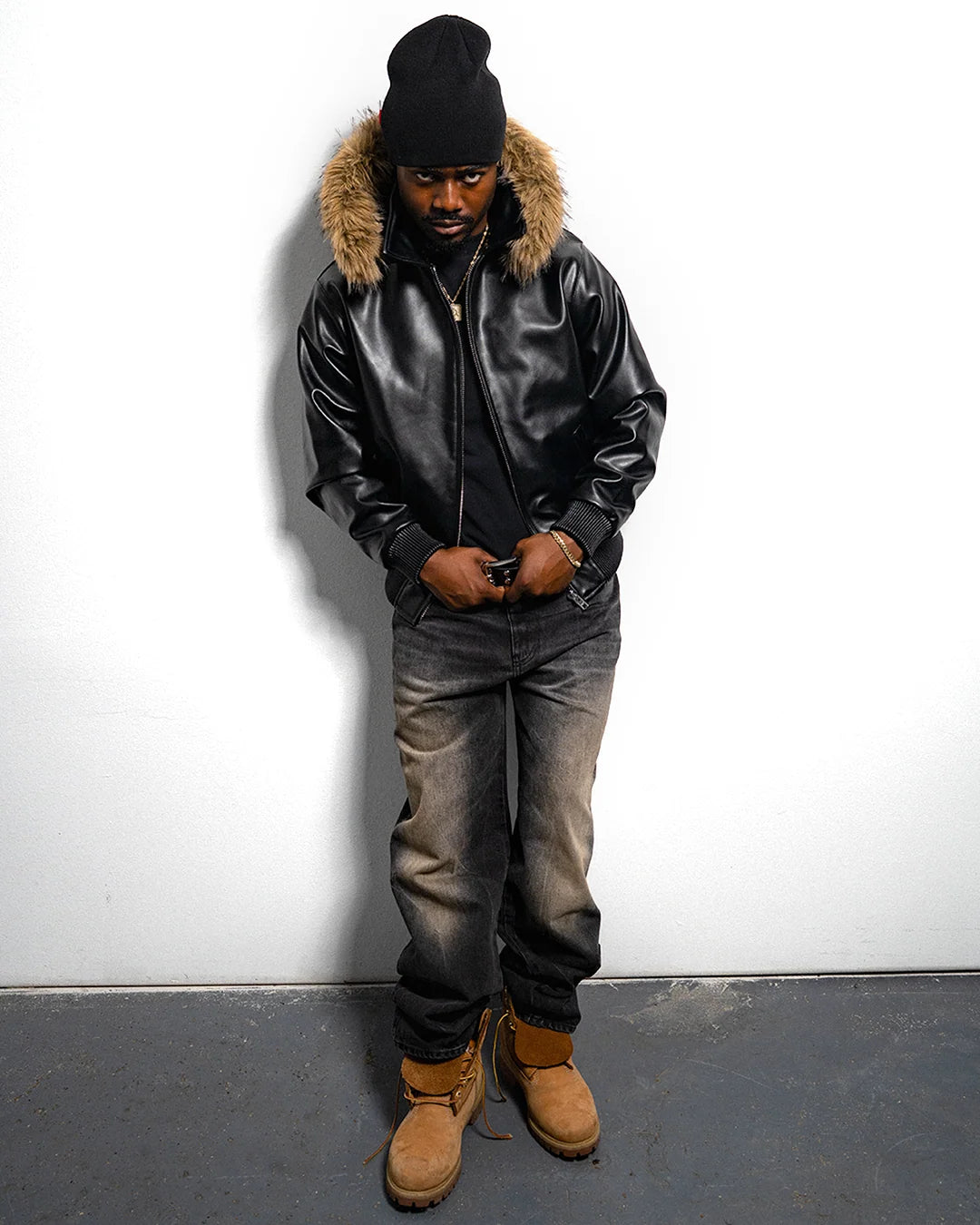 99BASED Al Capone Leather Jacket Black