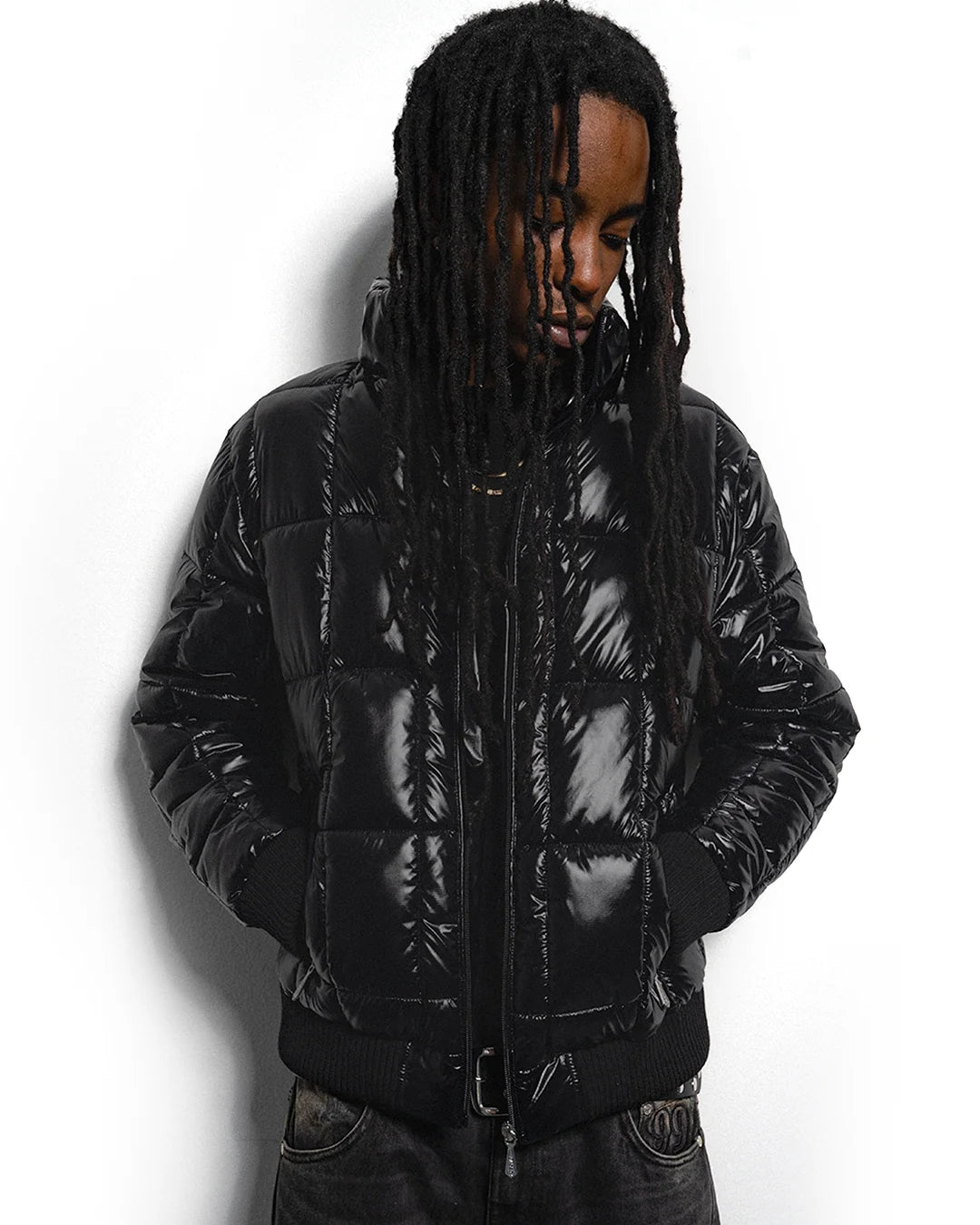99BASED Quilted Slim Puffer Jacket Black