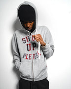 99BASED Shut Up Zip Hoodie Dark Grey Melange