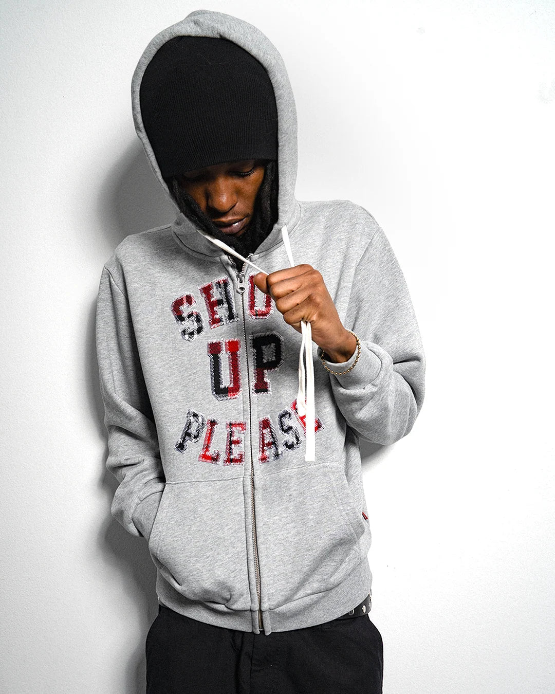99BASED Shut Up Zip Hoodie Dark Grey Melange