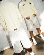 99BASED Plaid Denim Shorts Plaid White