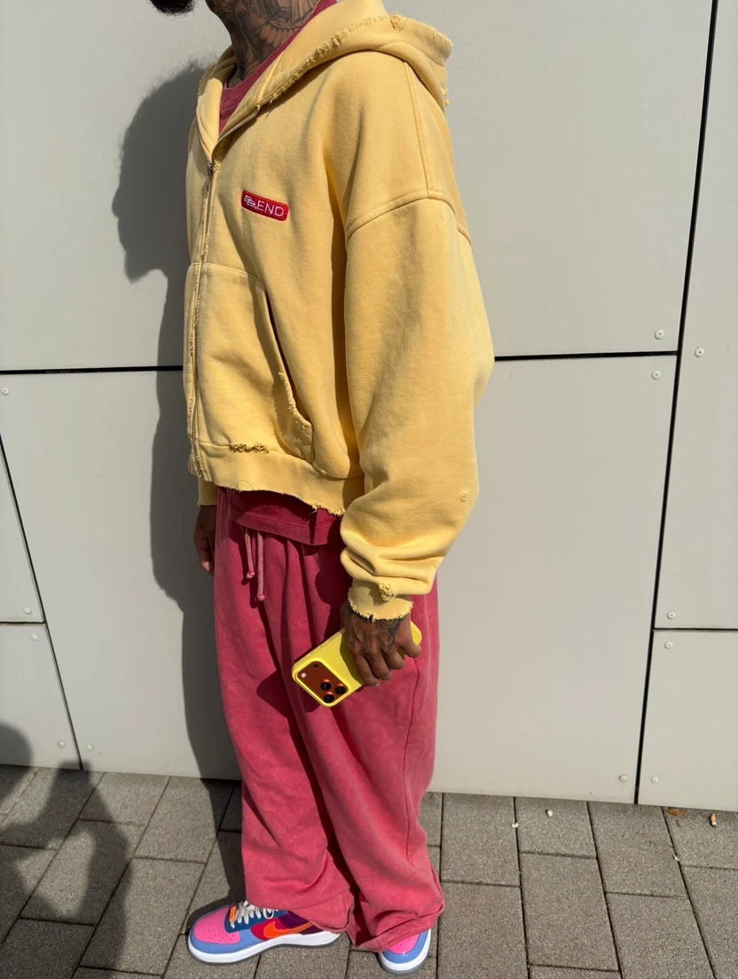 BORN BY END Oversized Crop Zip Up Yellow