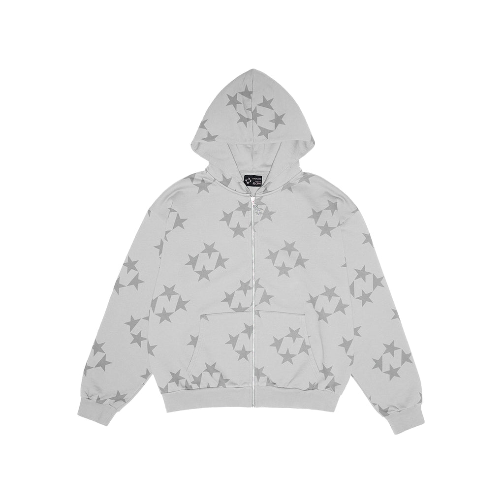 99BASED Tonal Monogram Zip Hoodie Grey