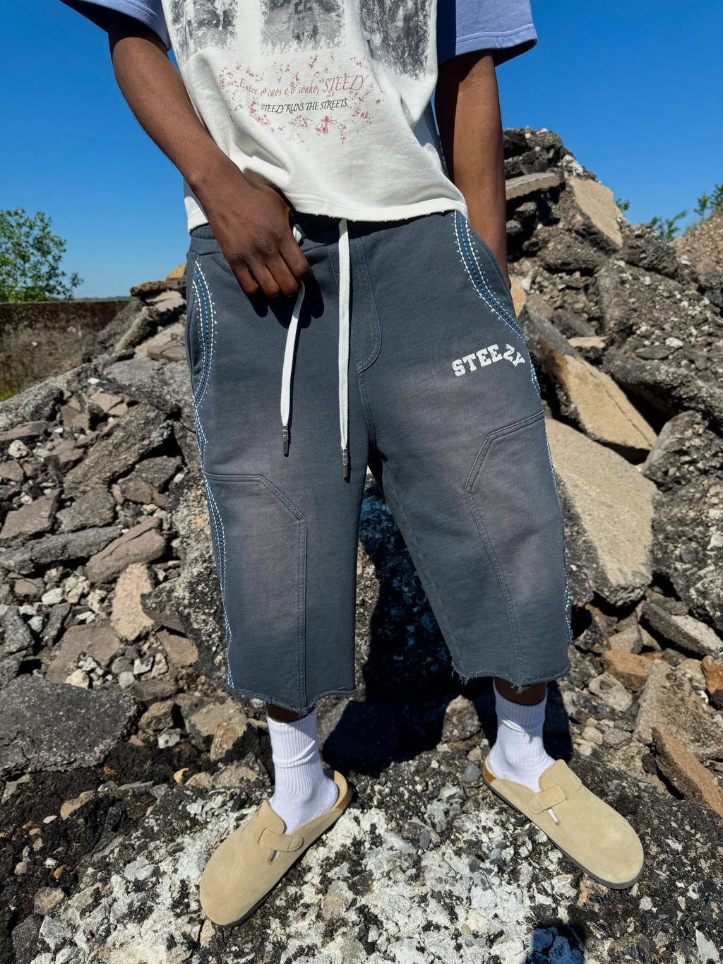 STEEZY Double Knee Long Short Navy