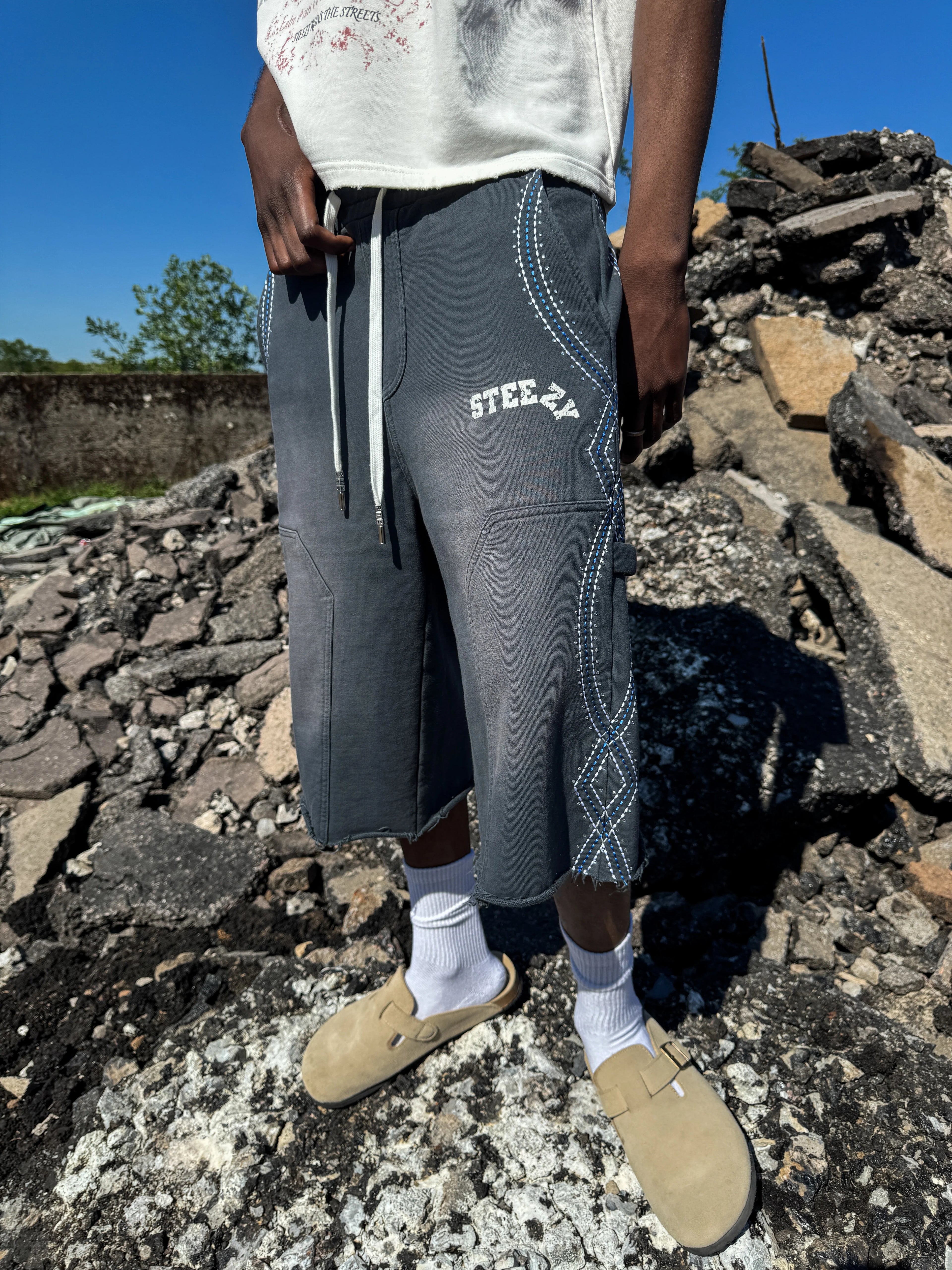 STEEZY Double Knee Long Short Navy