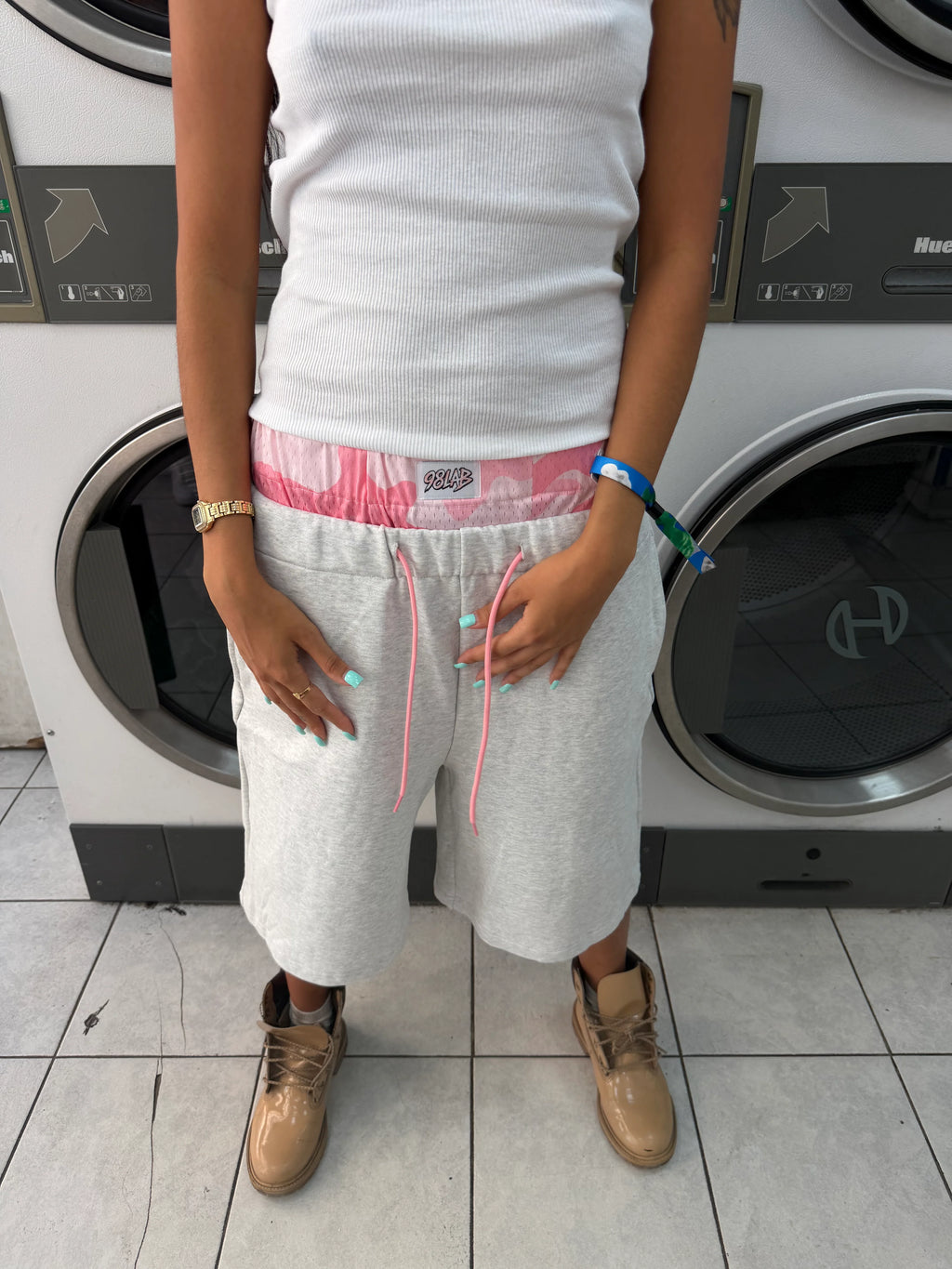 98LAB Camo Double Waist Short Grey