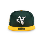 Casquette ajustée 59FIFTY NEW ERA Oakland Athletics renversée vert et jaune
