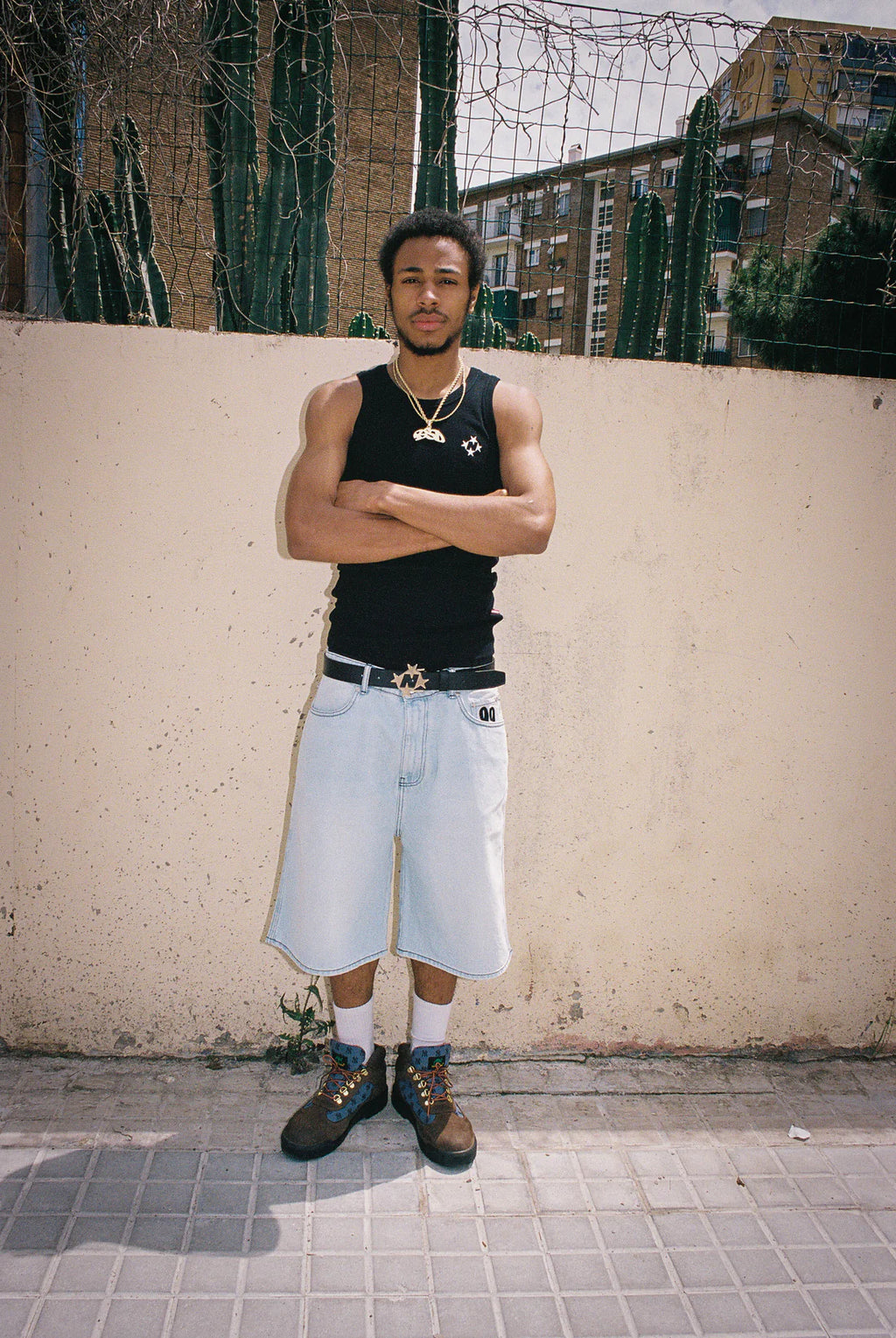 99BASED Shining Stars Denim Shorts Raw Beige