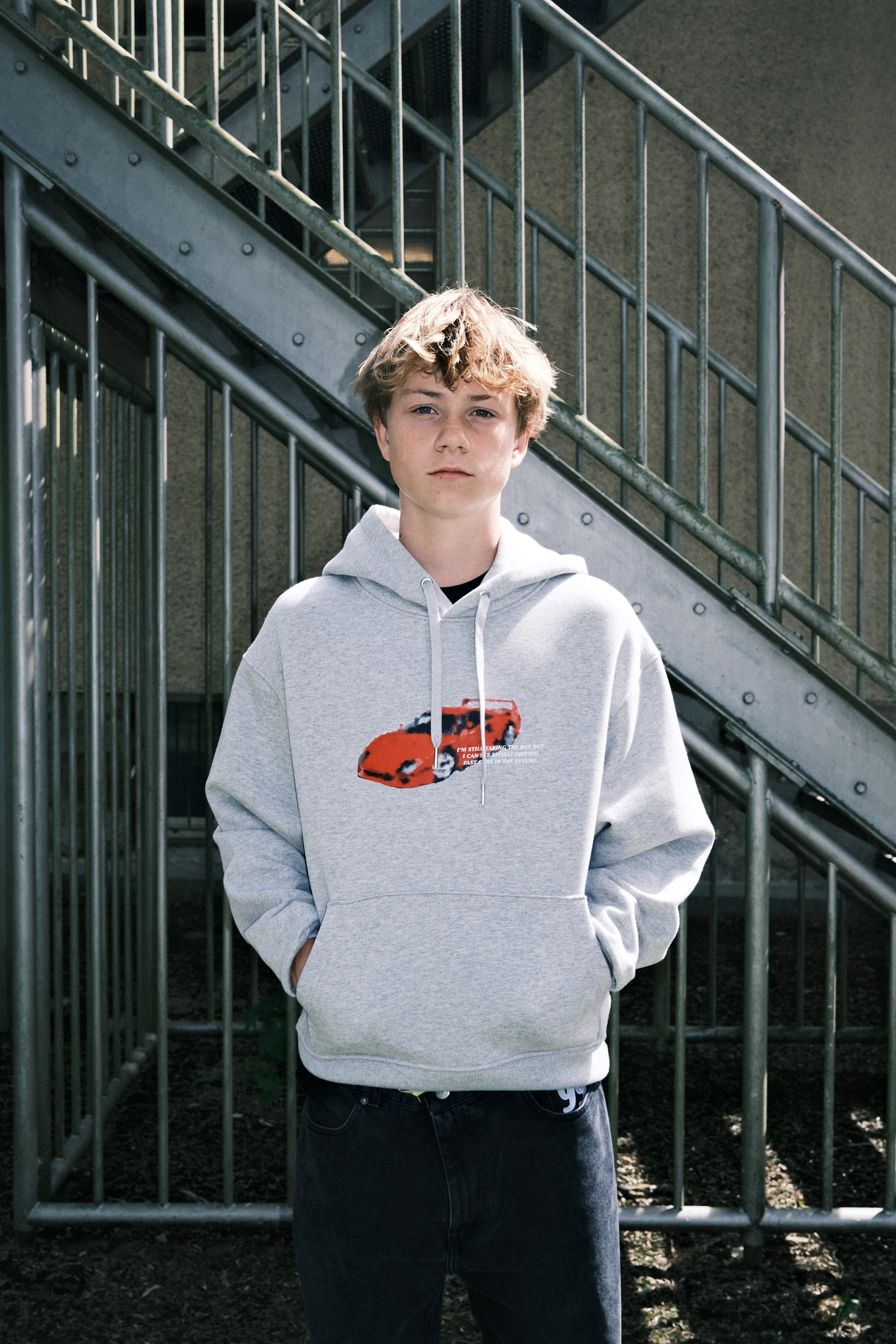 DREAMINGBUSY Painted Fast Car Hoodie Grey