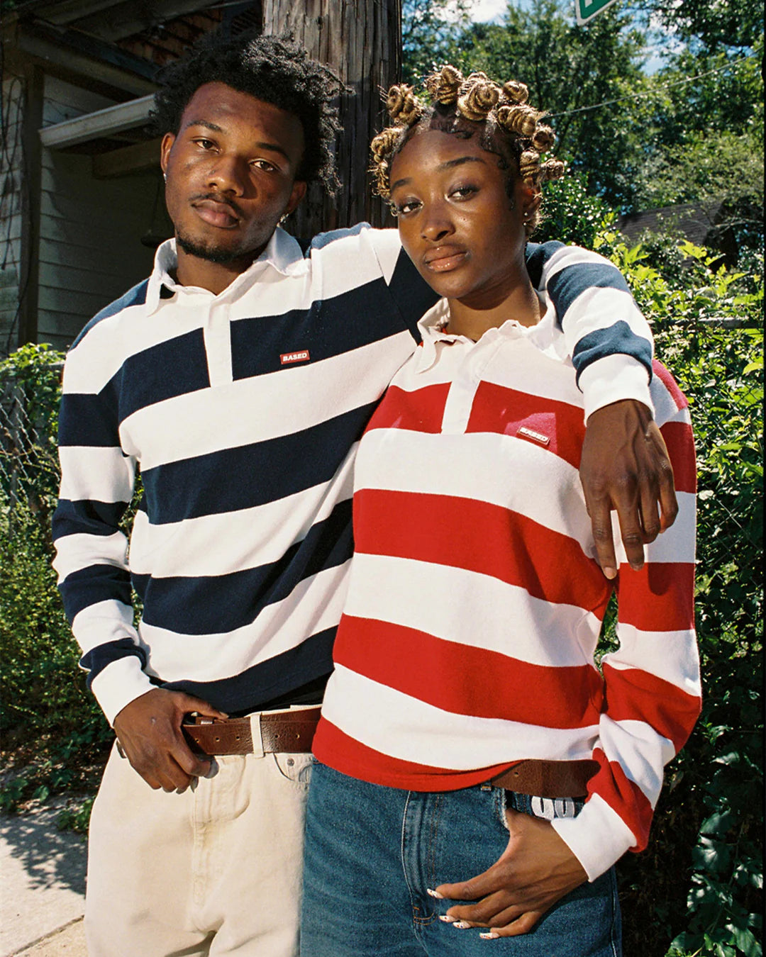 99BASED Striped Rugby Polo Knit Red White