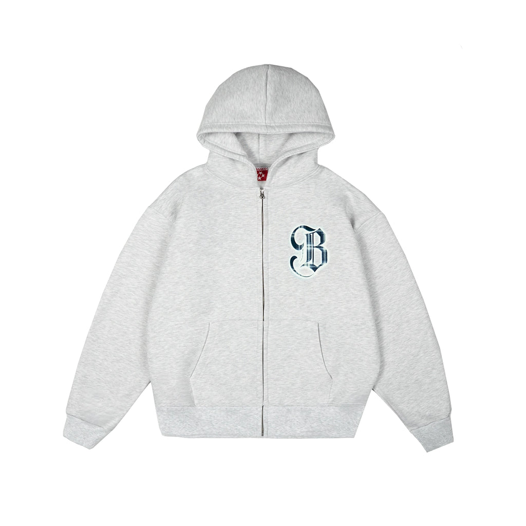 99BASED B Logo Zip Hoodie Grey Melange
