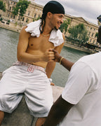 99BASED Box Logo Shorts Shiny Grey