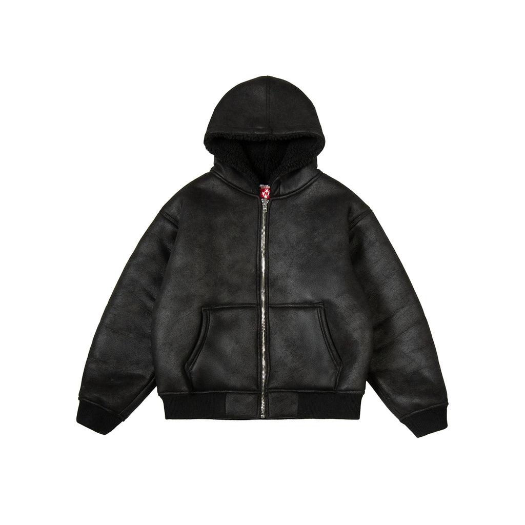 99BASED Daily Leather Shearling Jacket Black