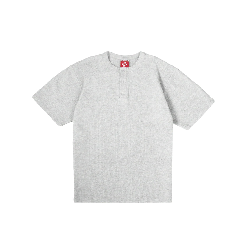 99BASED Daily Slim Button Up Waffle T-Shirt Grey Melange