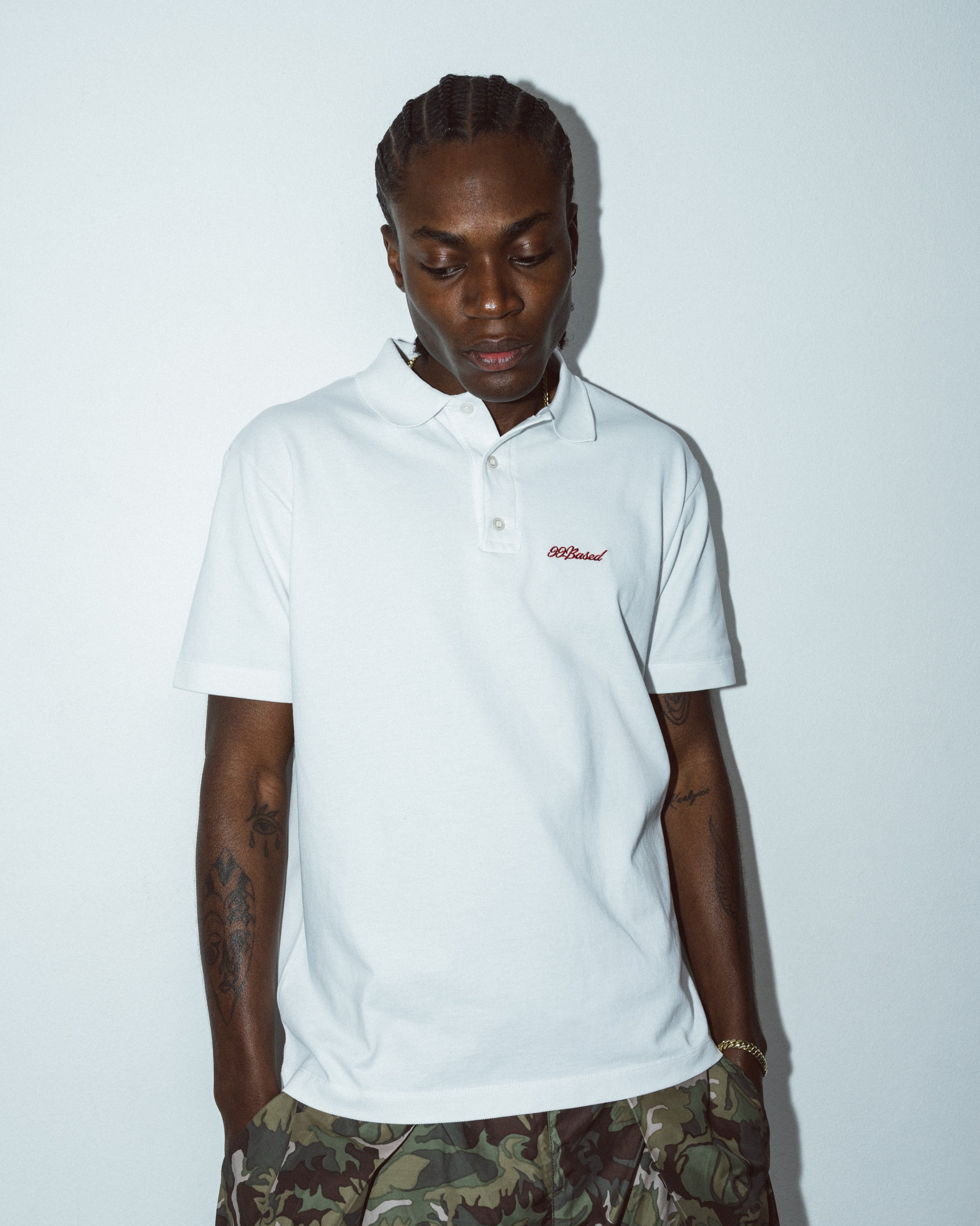 99BASED Distressed America Poloshirt White