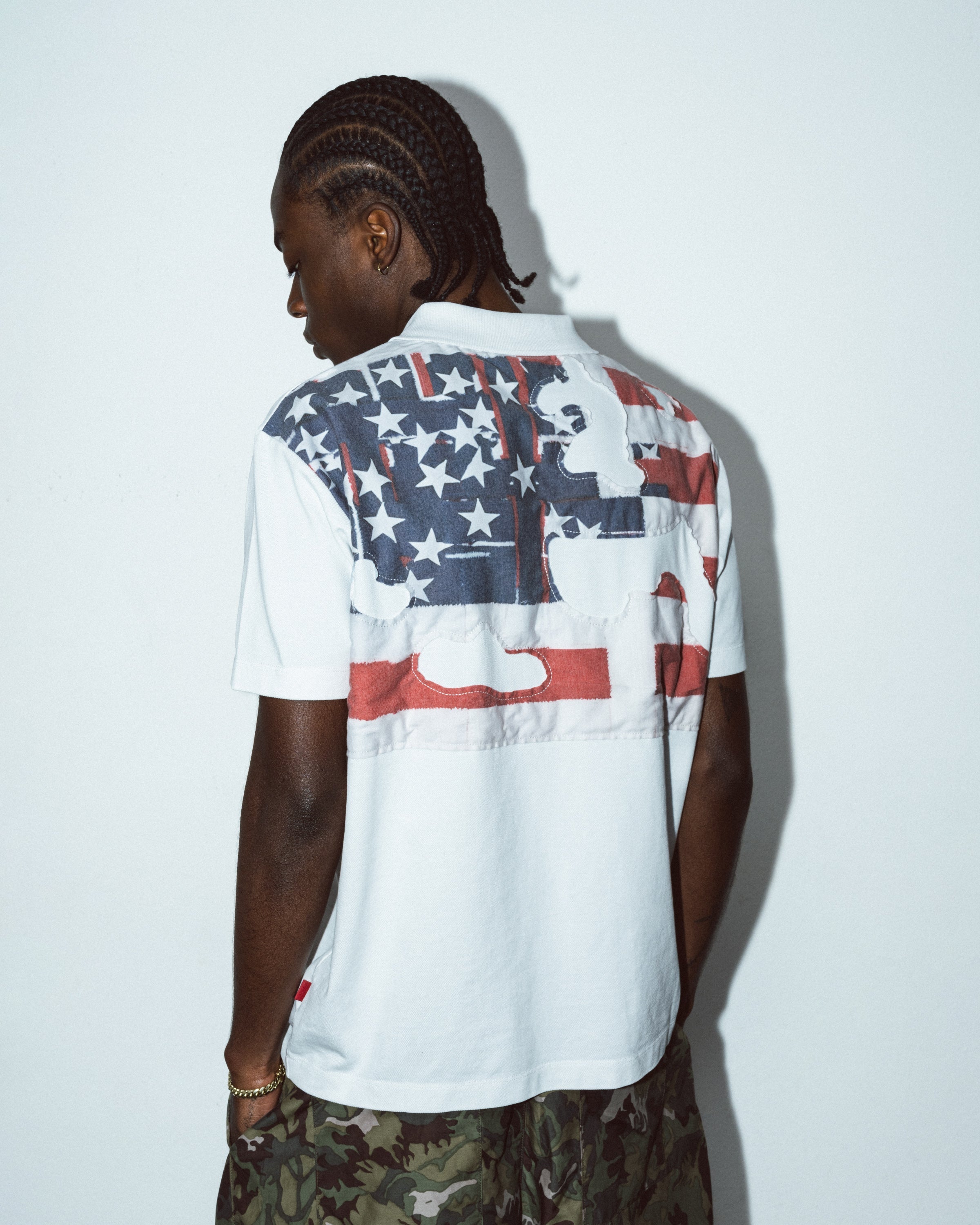 99BASED Distressed America Poloshirt White