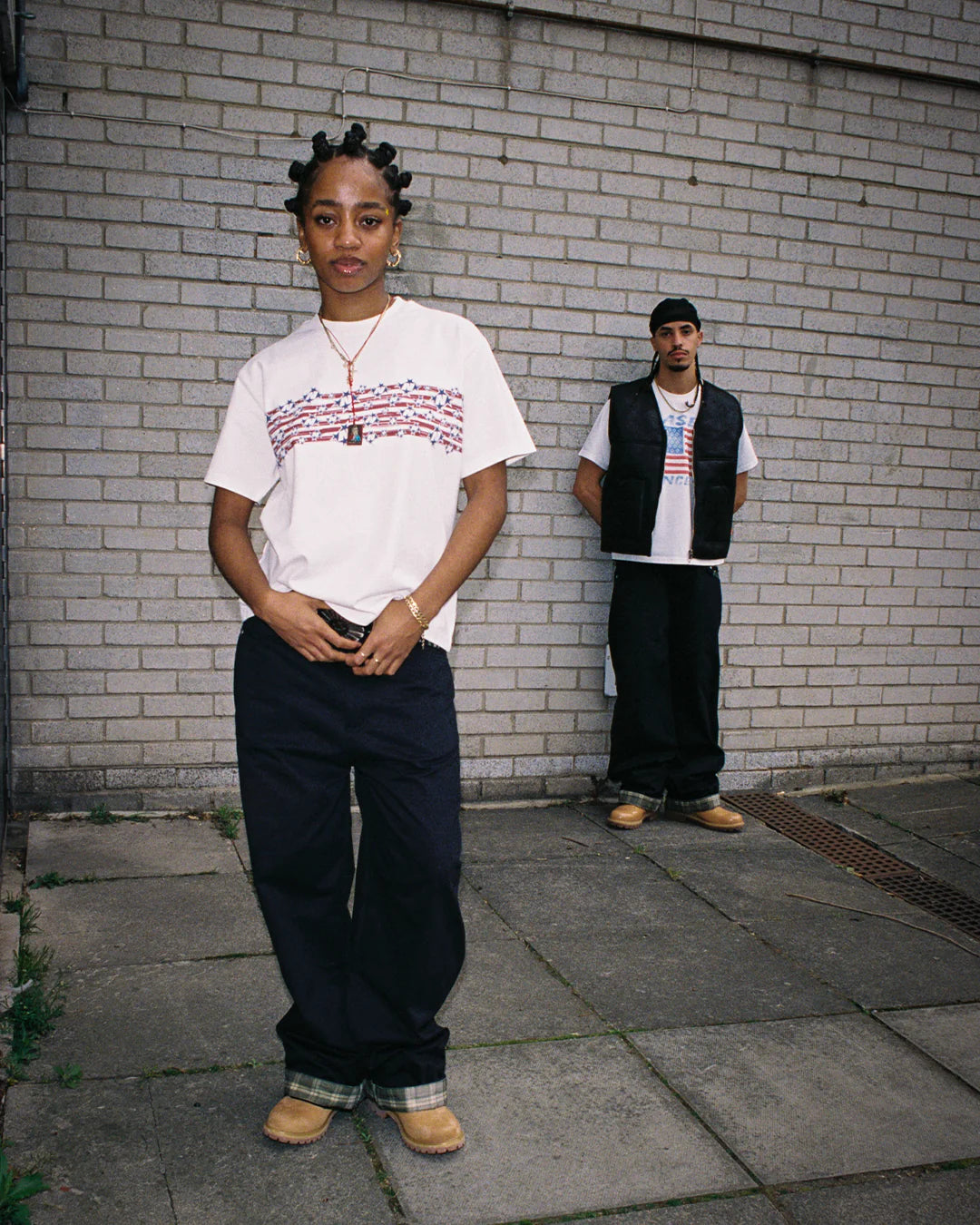 99BASED Double Pocket Jeans Plaid Forest