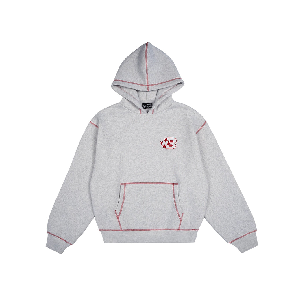 99BASED NB Logo Outlined Hoodie Grey Melange