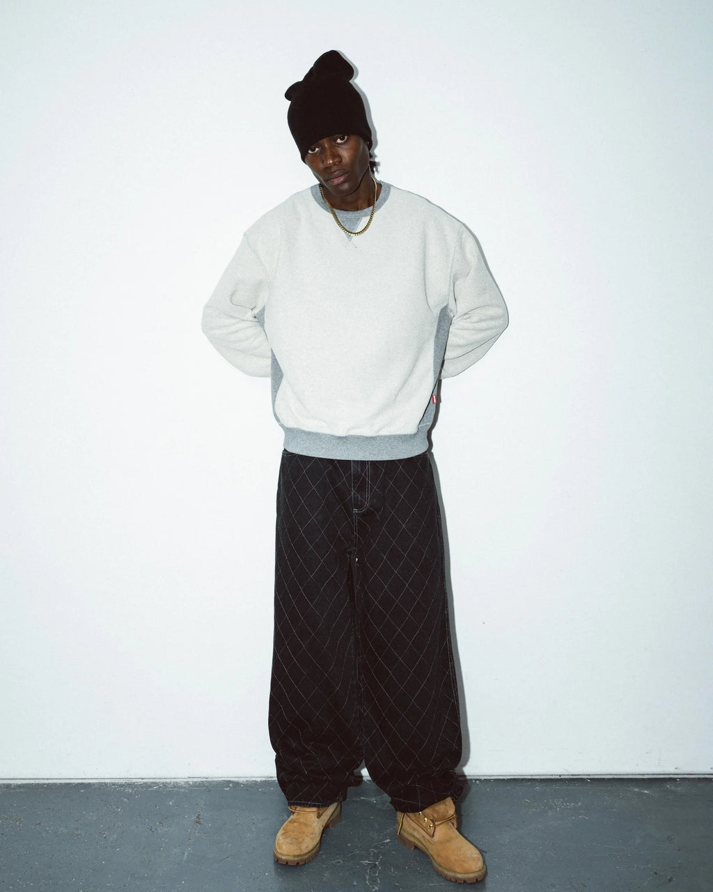 99BASED Outlined Diamond Jeans Washed Black