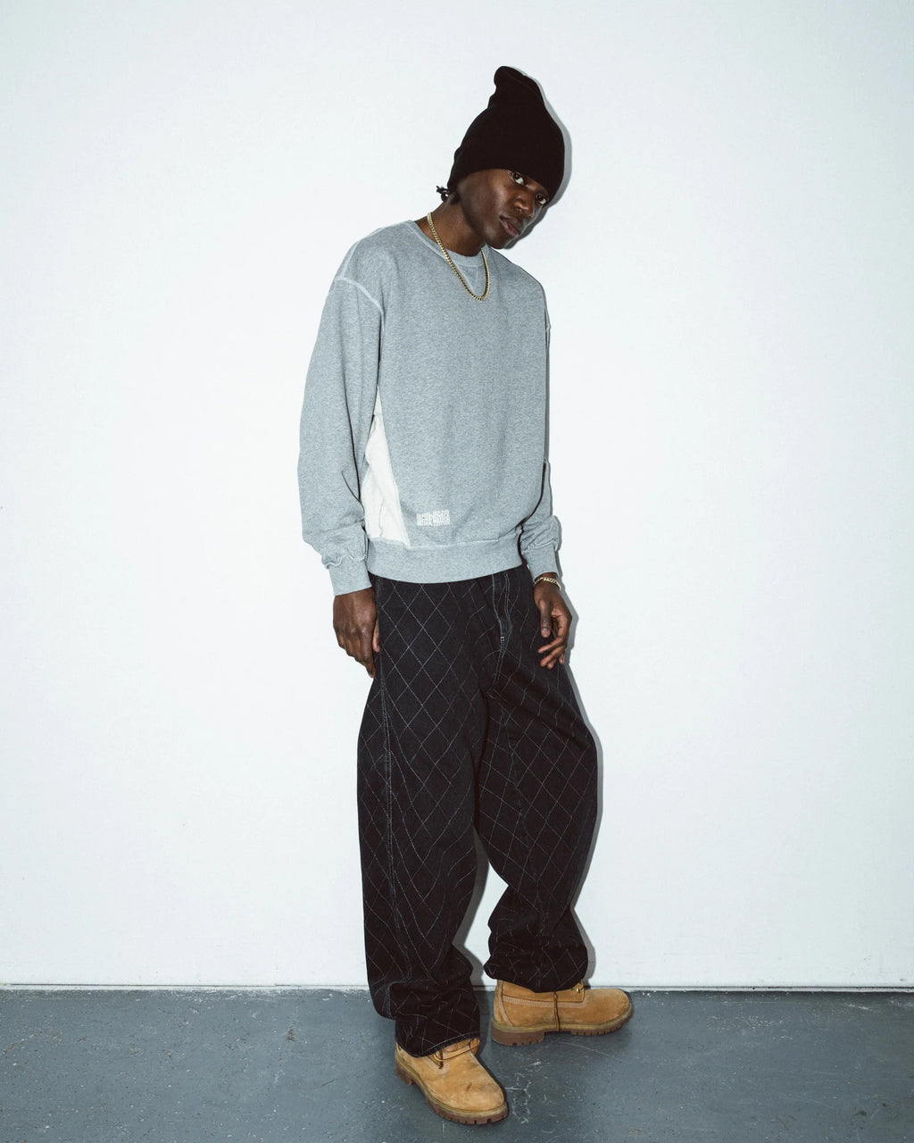 99BASED Outlined Diamond Jeans Washed Black