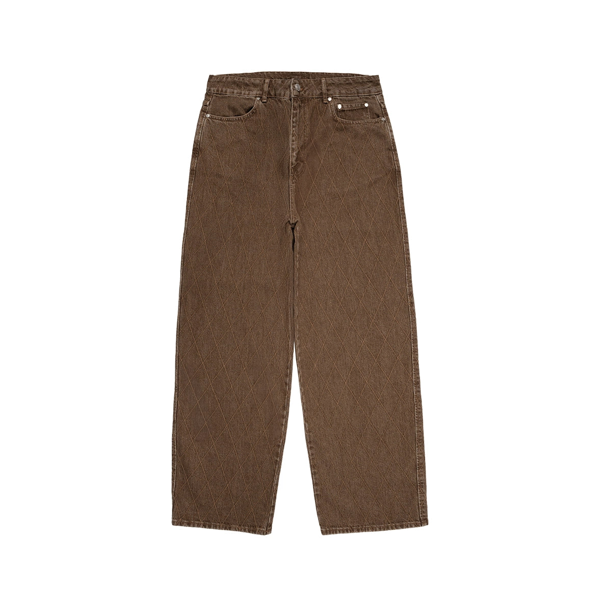 99BASED Outlined Diamond Jeans Washed Brown