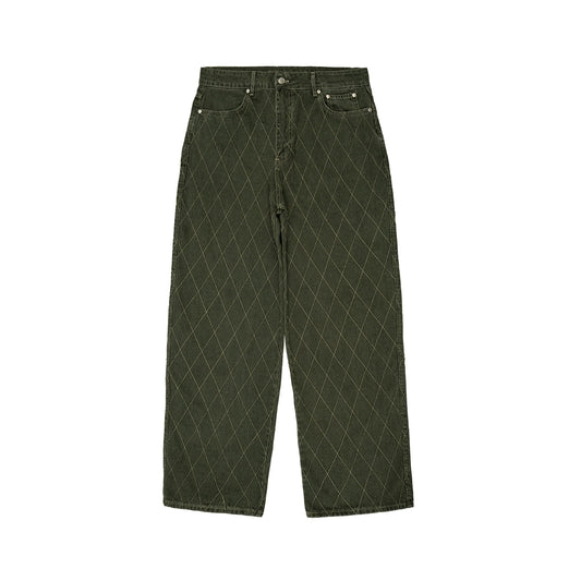 99BASED Outlined Diamond Jeans Washed Olive