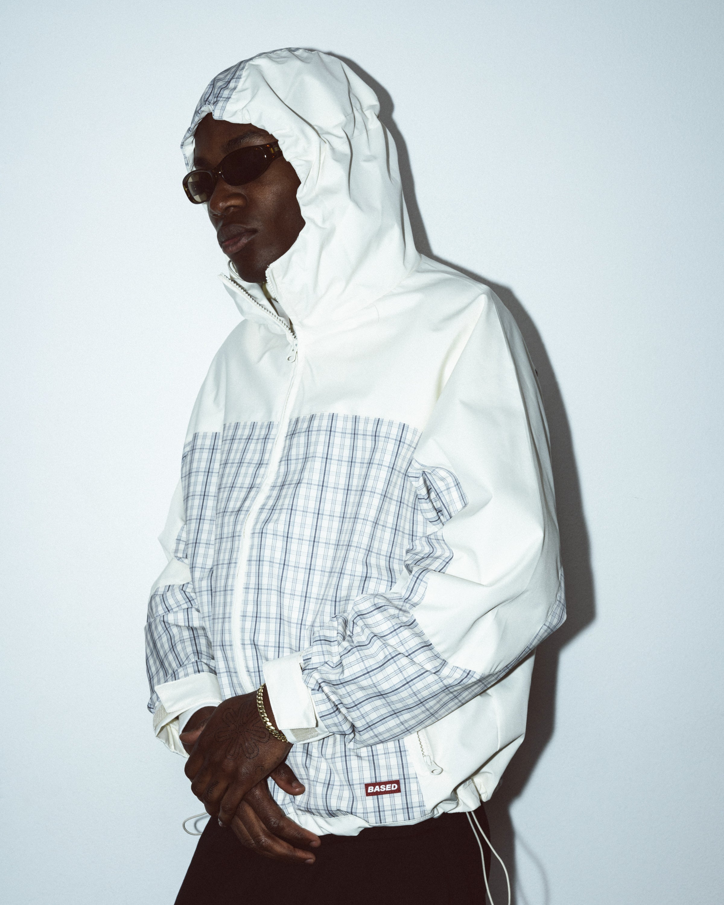 99BASED Plaid ColourBlock Shell Jacket Creme