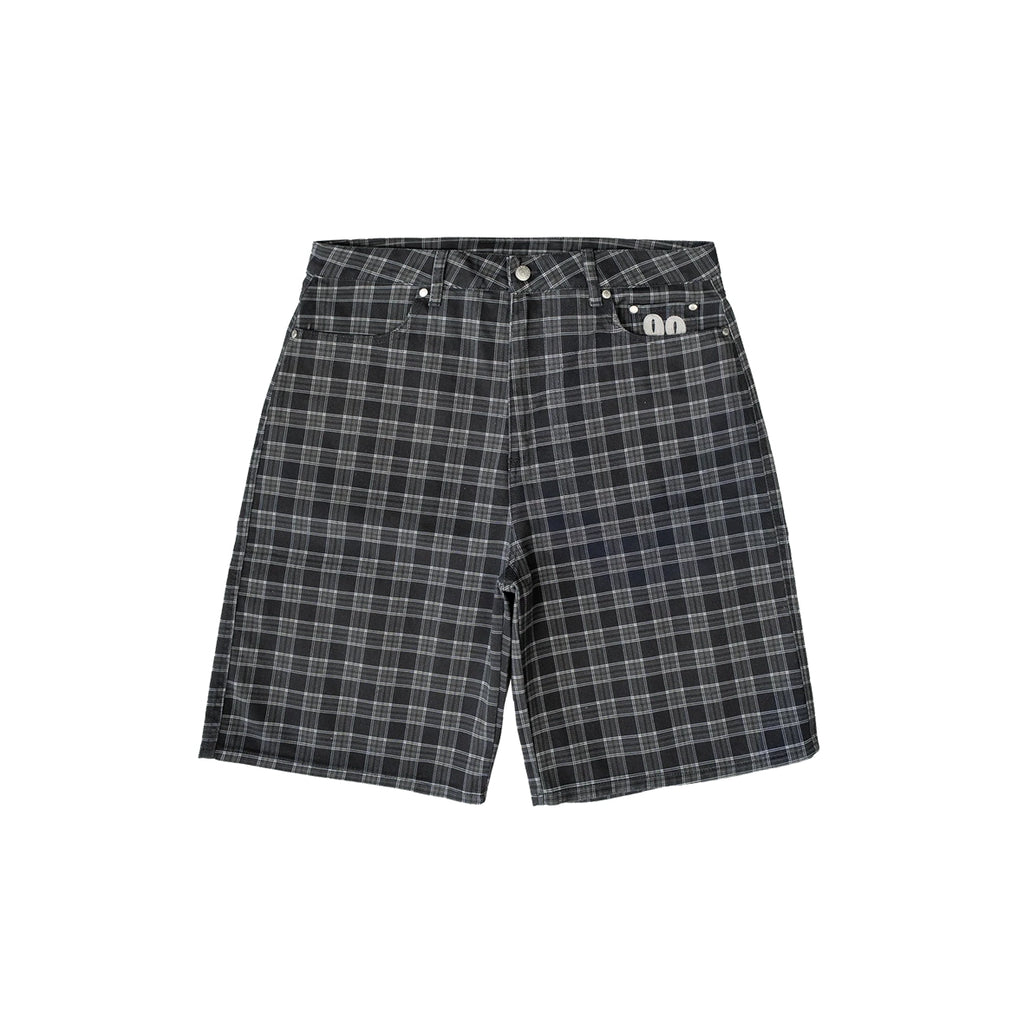 99BASED Plaid Denim Shorts Plaid Black