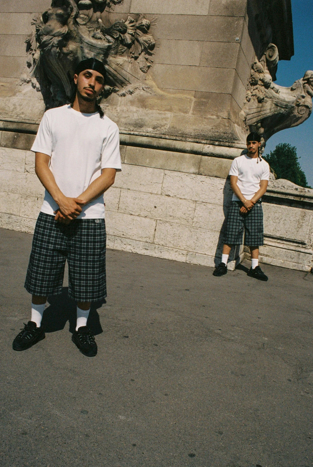 99BASED Plaid Denim Shorts Plaid Black