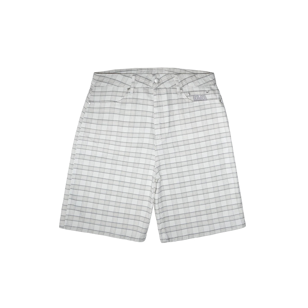 99BASED Plaid Denim Shorts Plaid White