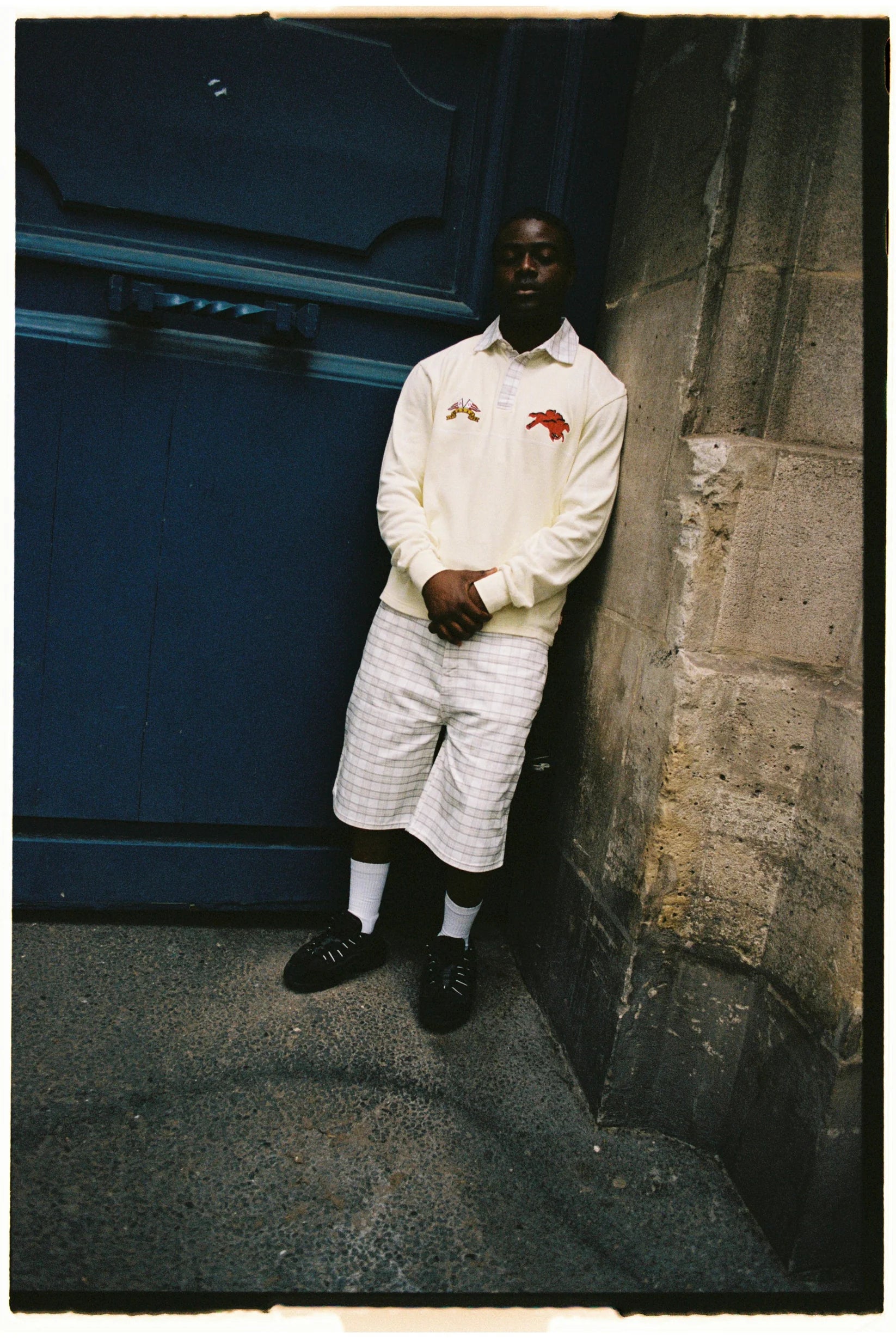 99BASED Plaid Denim Shorts Plaid White