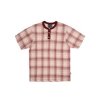 99BASED Plaid Slim Waffle Henley T-Shirt Burgundy