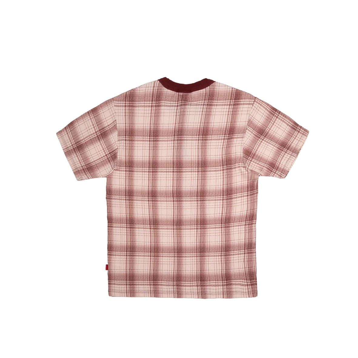 99BASED Plaid Slim Waffle Henley T-Shirt Burgundy