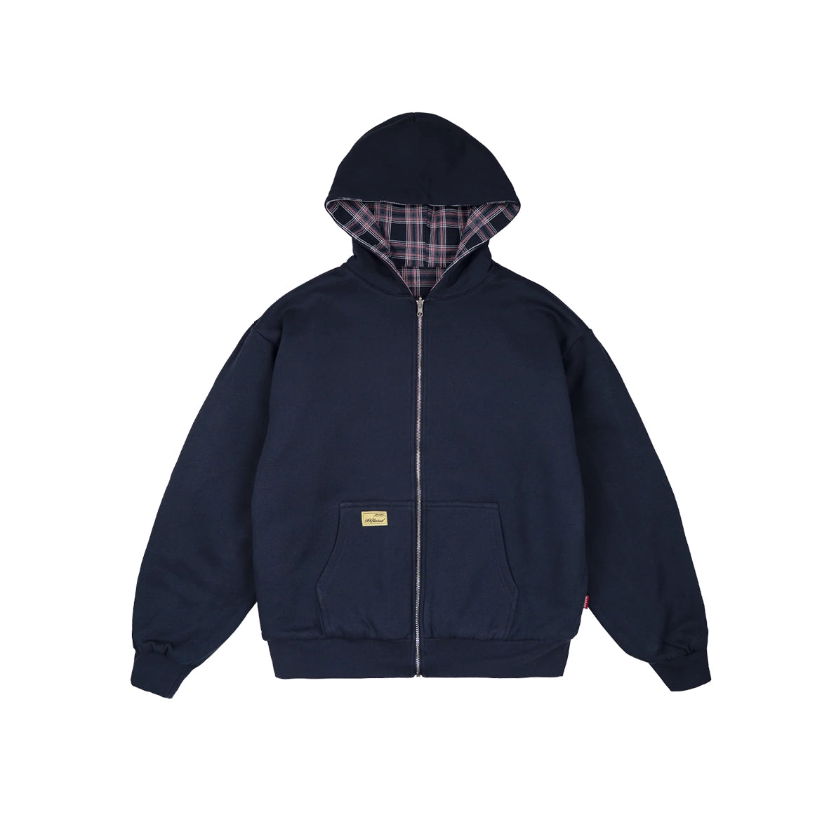 99BASED Reverse Plaid Zip Hoodie Navy