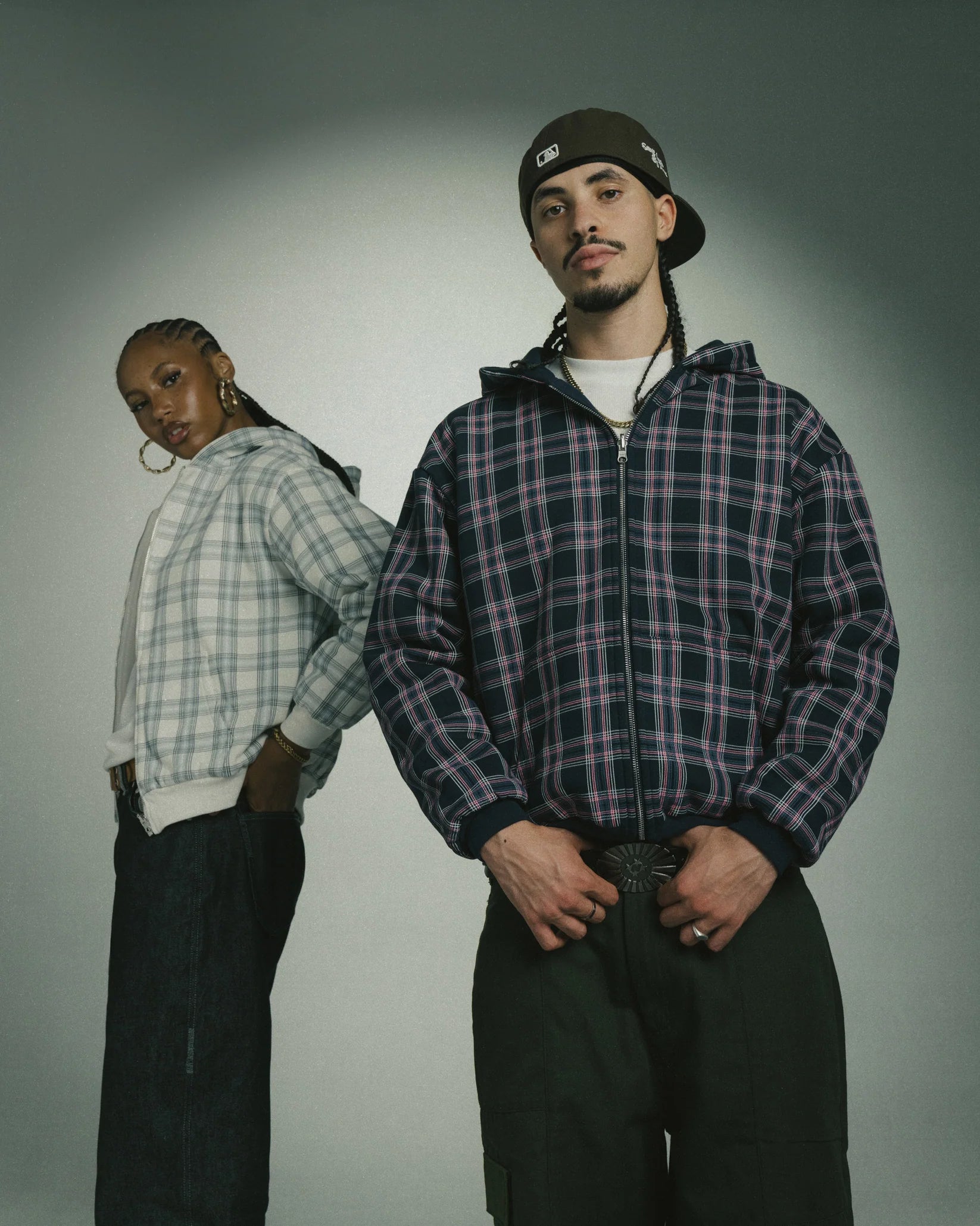 99BASED Reverse Plaid Zip Hoodie Navy