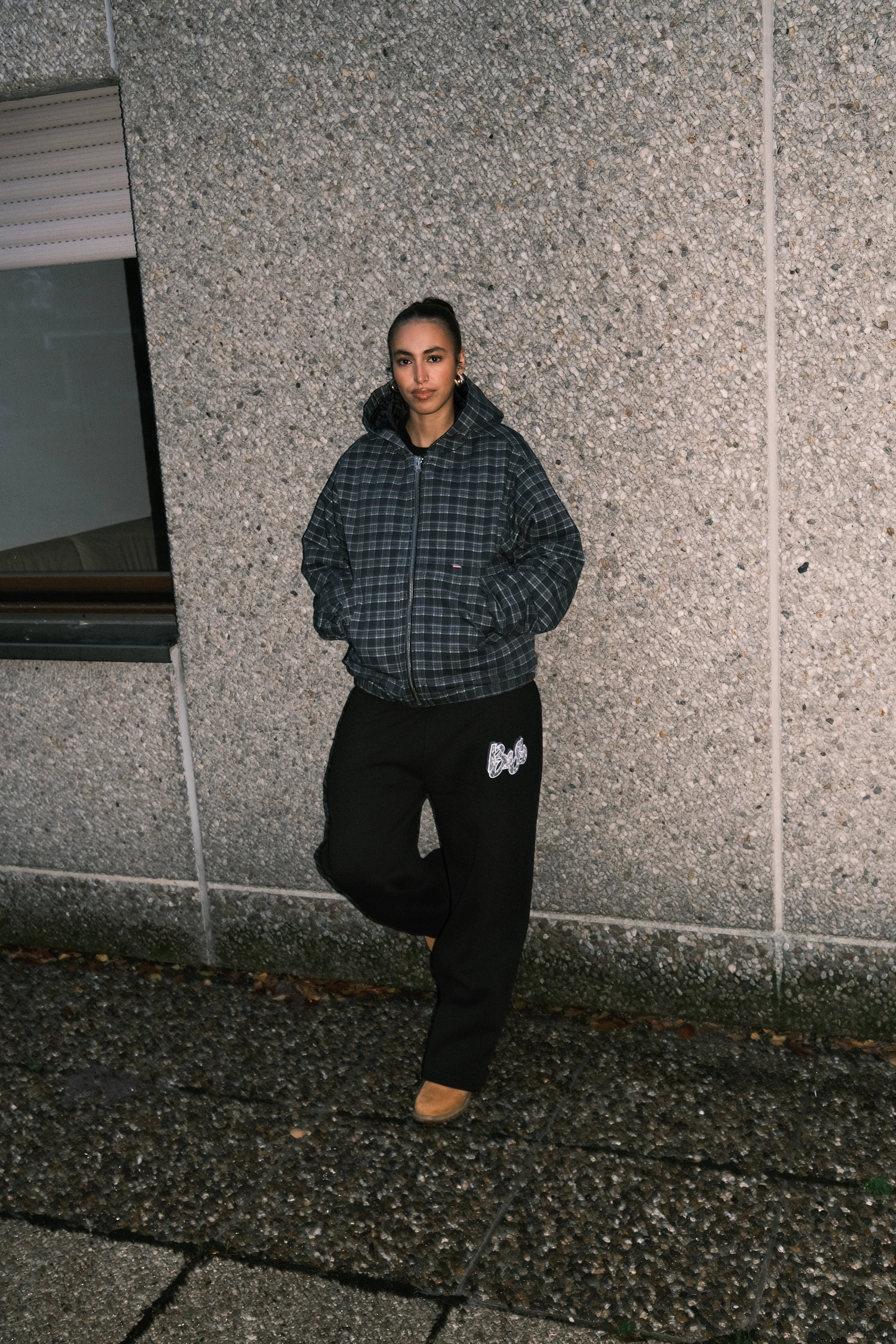 99BASED Reverse Plaid Zip Hoodie Navy