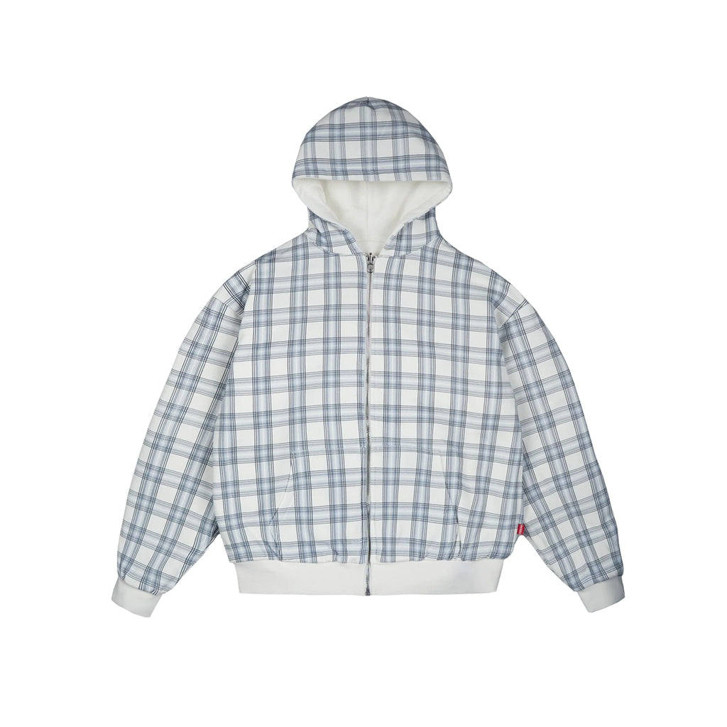 99BASED Reverse Plaid Zip Hoodie White