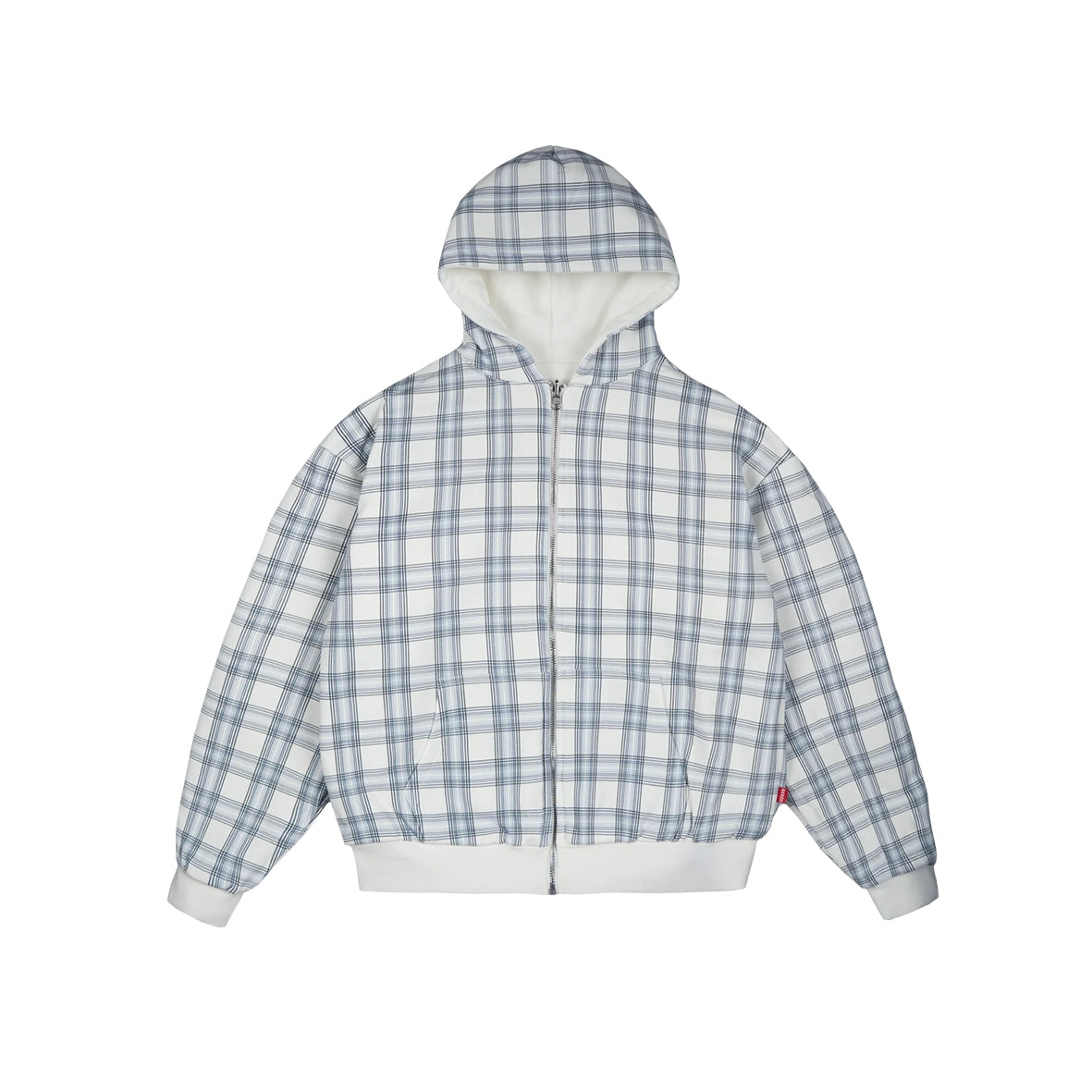 99BASED Reverse Plaid Zip Hoodie White