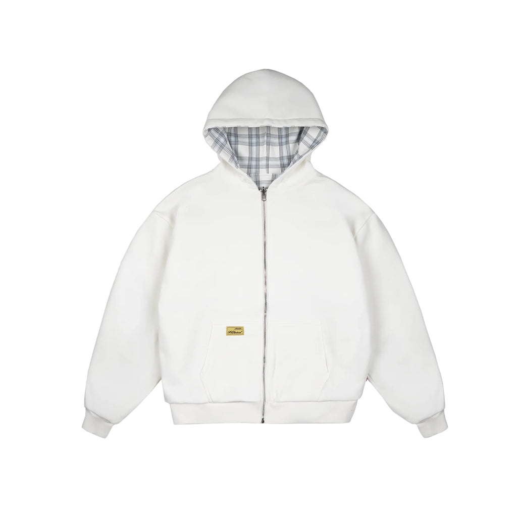 99BASED Reverse Plaid Zip Hoodie White