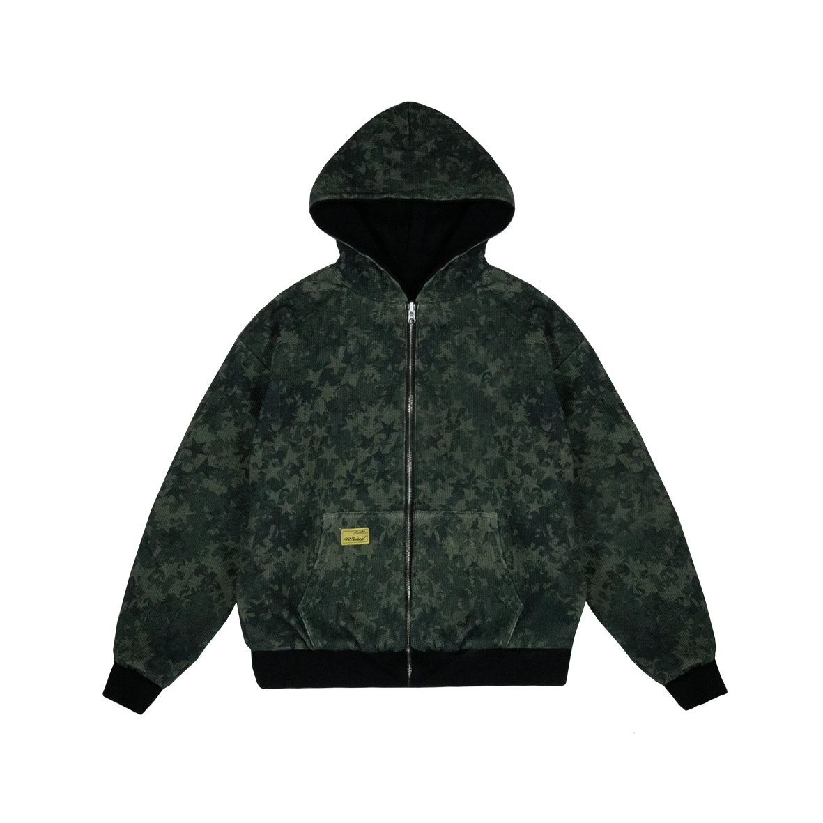 99BASED Reverse Waffle Zip Hoodie Black Camo