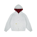 99BASED Reverse Waffle Zip Hoodie Grey Melange Wine Red
