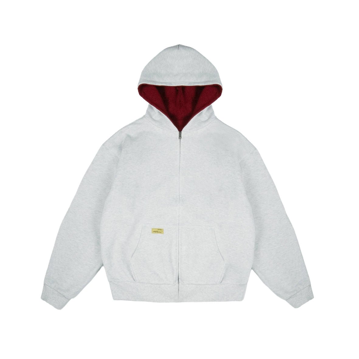 99BASED Reverse Waffle Zip Hoodie Grey Melange Wine Red