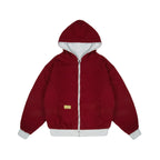 99BASED Reverse Waffle Zip Hoodie Grey Melange Wine Red