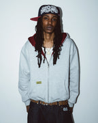99BASED Reverse Waffle Zip Hoodie Grey Melange Wine Red