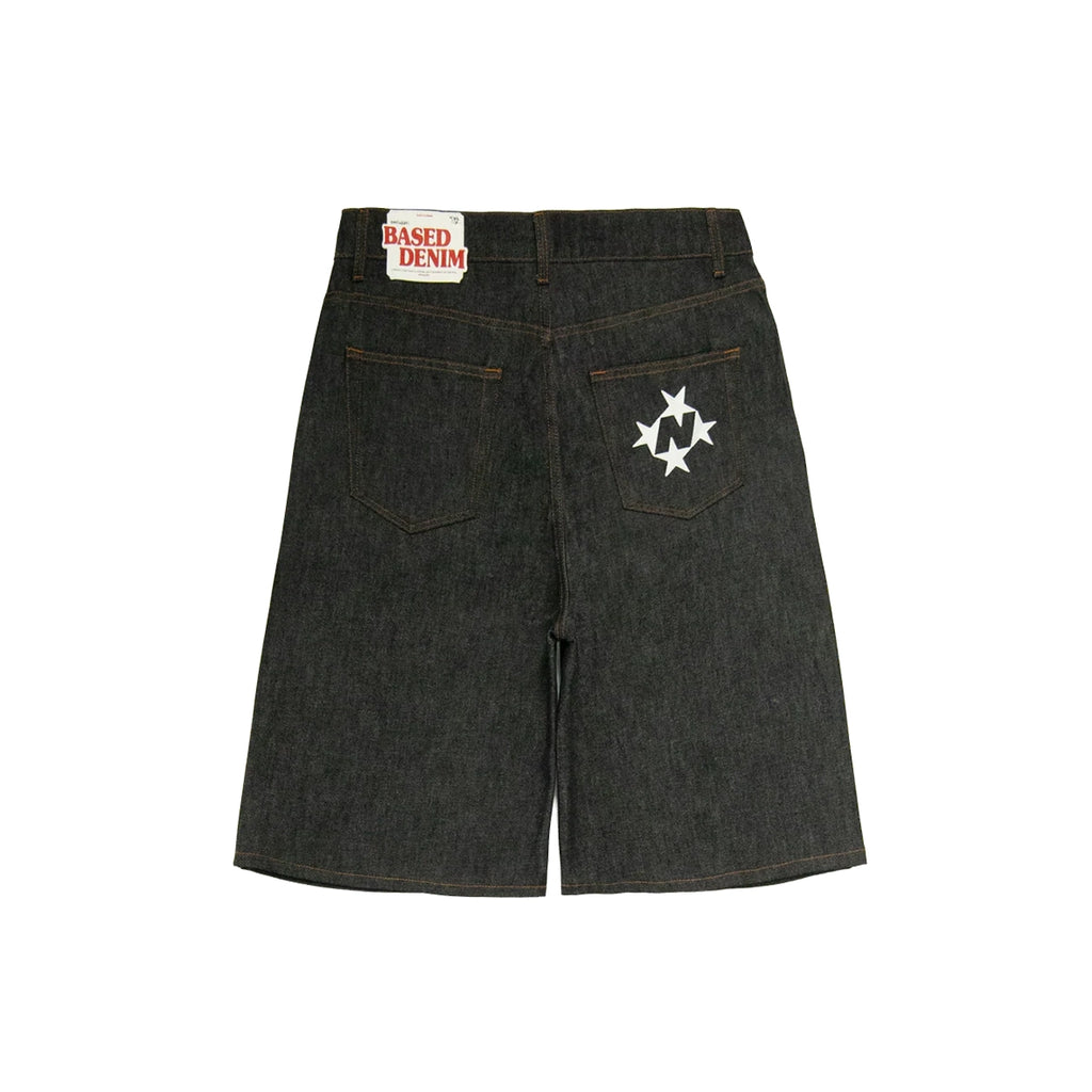 99BASED Shining Stars 3/4 Denim Shorts Raw Black