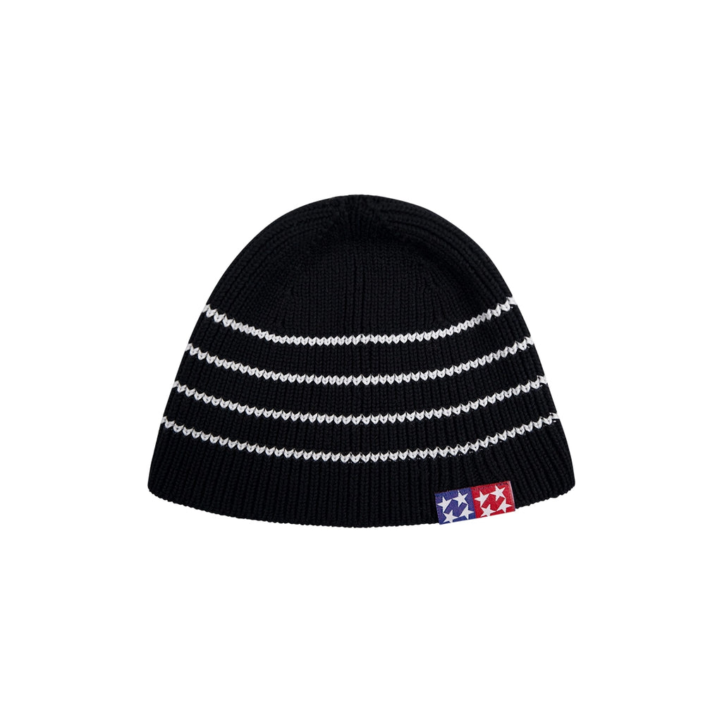 99BASED Striped Domino Beanie Black