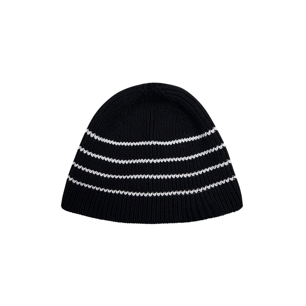 99BASED Striped Domino Beanie Black