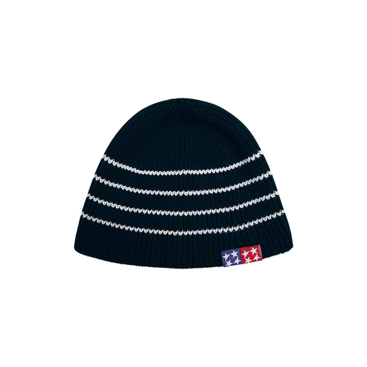 99BASED Striped Domino Beanie Navy